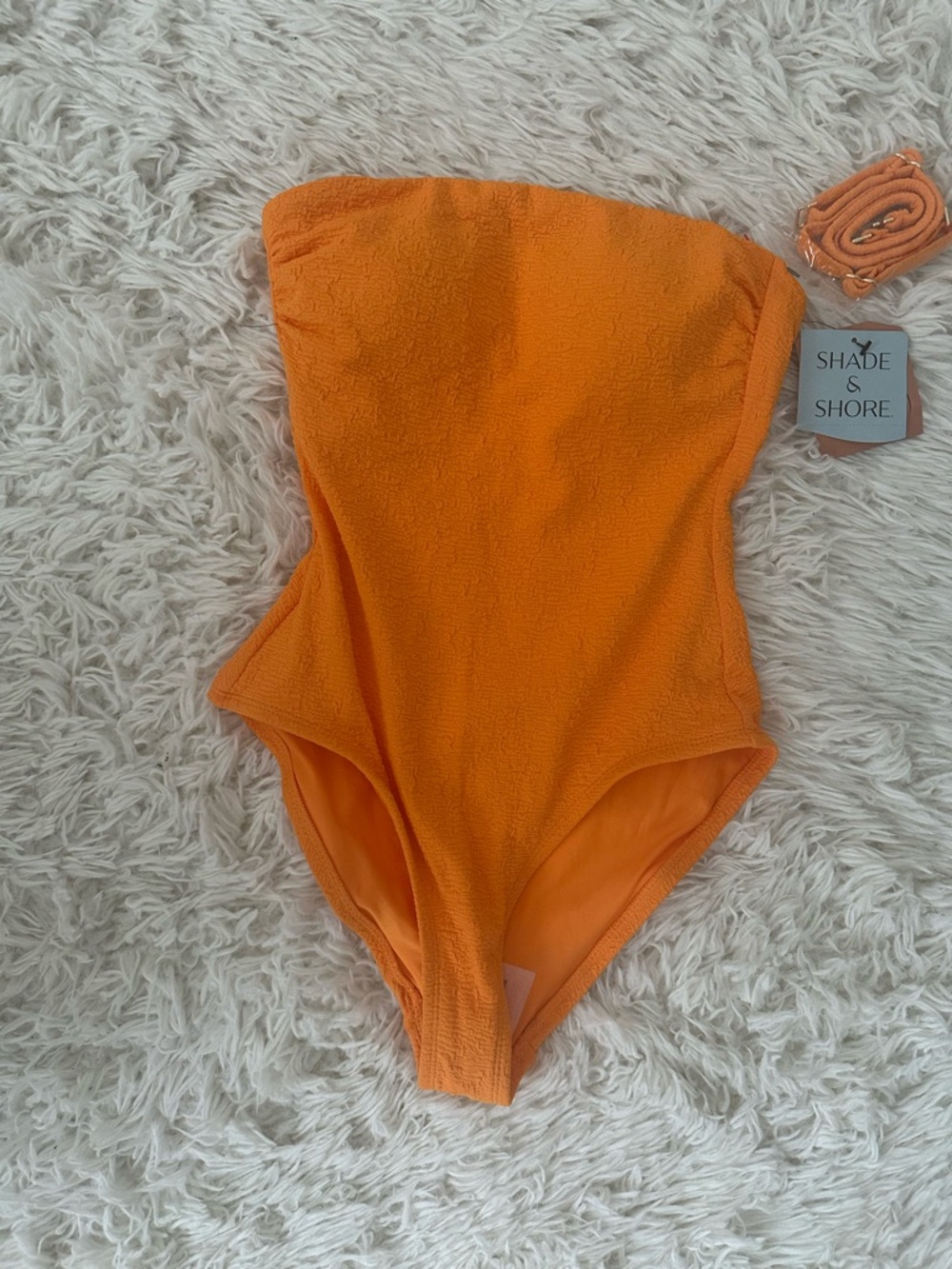 NWT Shade & Shore Orange Jacquard Bandeau One Piece Swimsuit - Picture 4 of 7